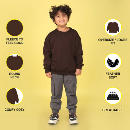 NUSYL Boy's Brown Explore text Printed Oversized Round neck Sweatshirt