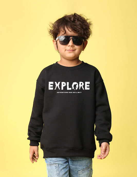NUSYL Boy's Black Explore text Printed Oversized Round neck Sweatshirt