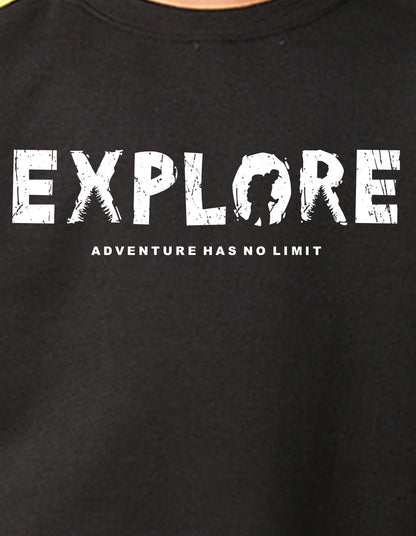 NUSYL Boy's Black Explore text Printed Oversized Round neck Sweatshirt