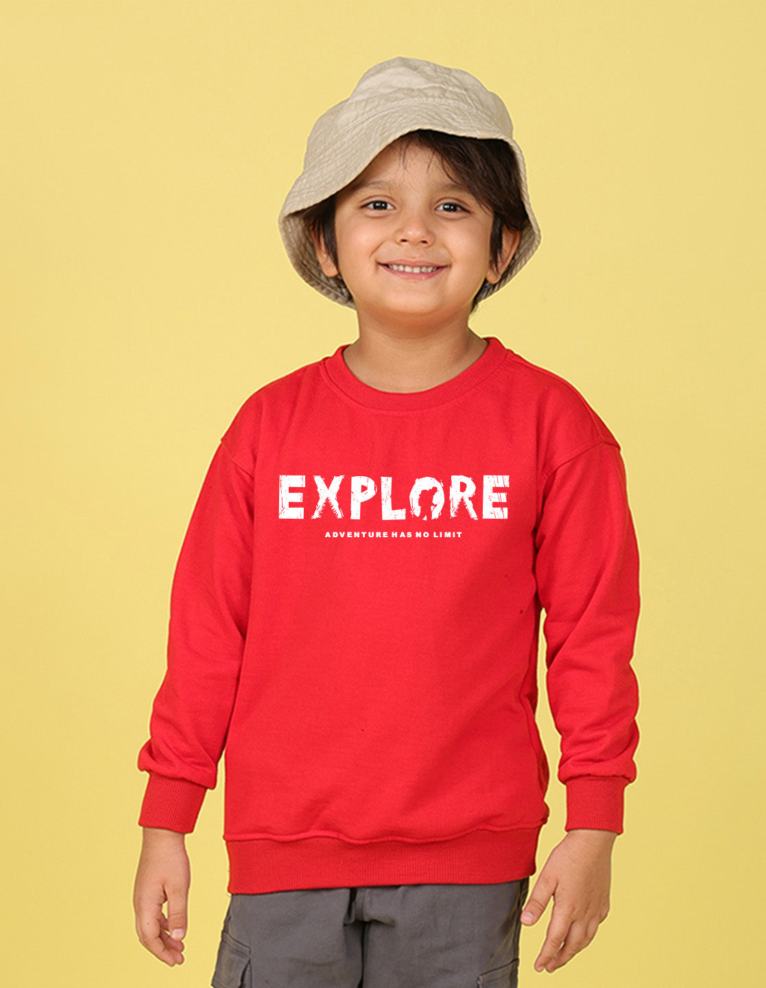 NUSYL Boy's Red Explore text Printed Oversized Round neck Sweatshirt