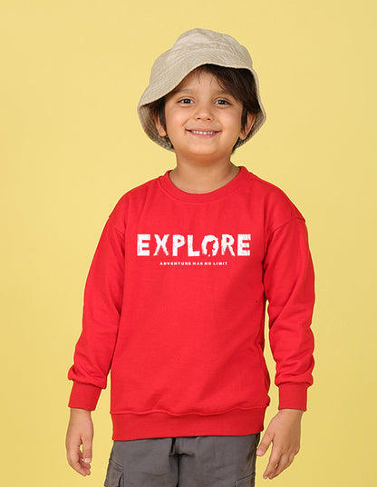 NUSYL Boy's Red Explore text Printed Oversized Round neck Sweatshirt