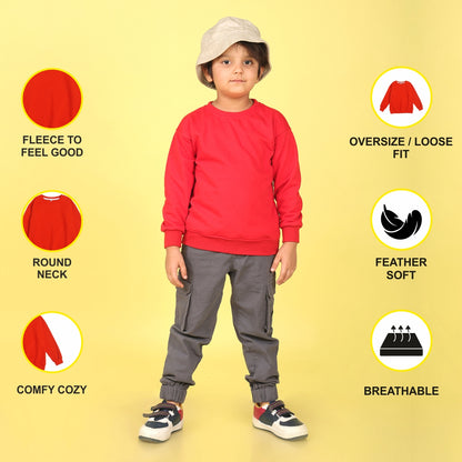 NUSYL Boy's Red Explore text Printed Oversized Round neck Sweatshirt