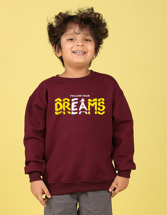 NUSYL Boy's Burgundy Dreams text Printed Oversized Round neck Sweatshirt
