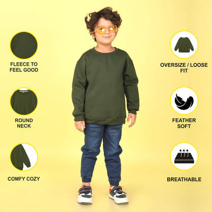 NUSYL Boy's Olive Dreams text Printed Oversized Round neck Sweatshirt