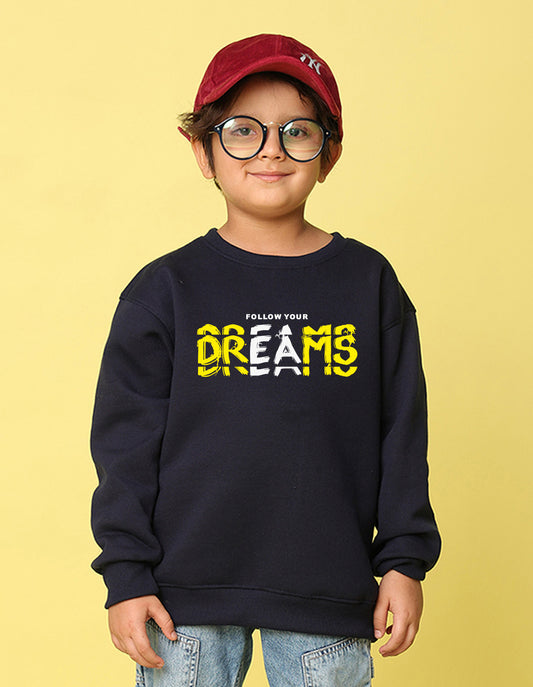 NUSYL Boy's Navy Blue Dreams text Printed Oversized Round neck Sweatshirt