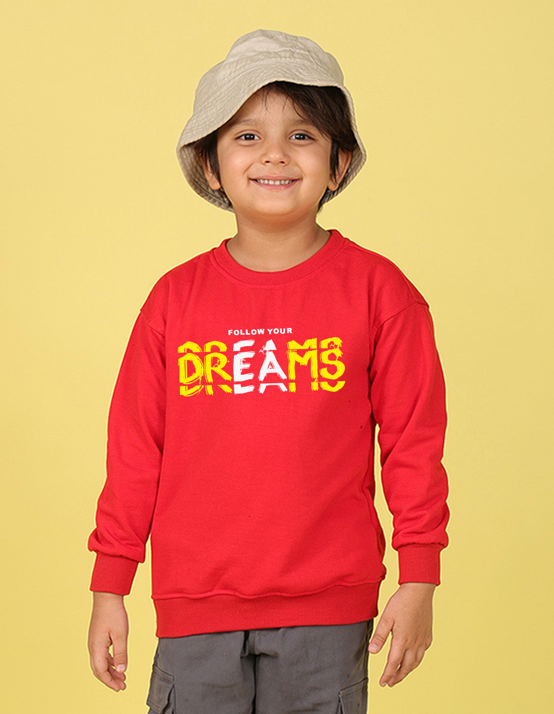 NUSYL Boy's Red Dreams text Printed Oversized Round neck Sweatshirt