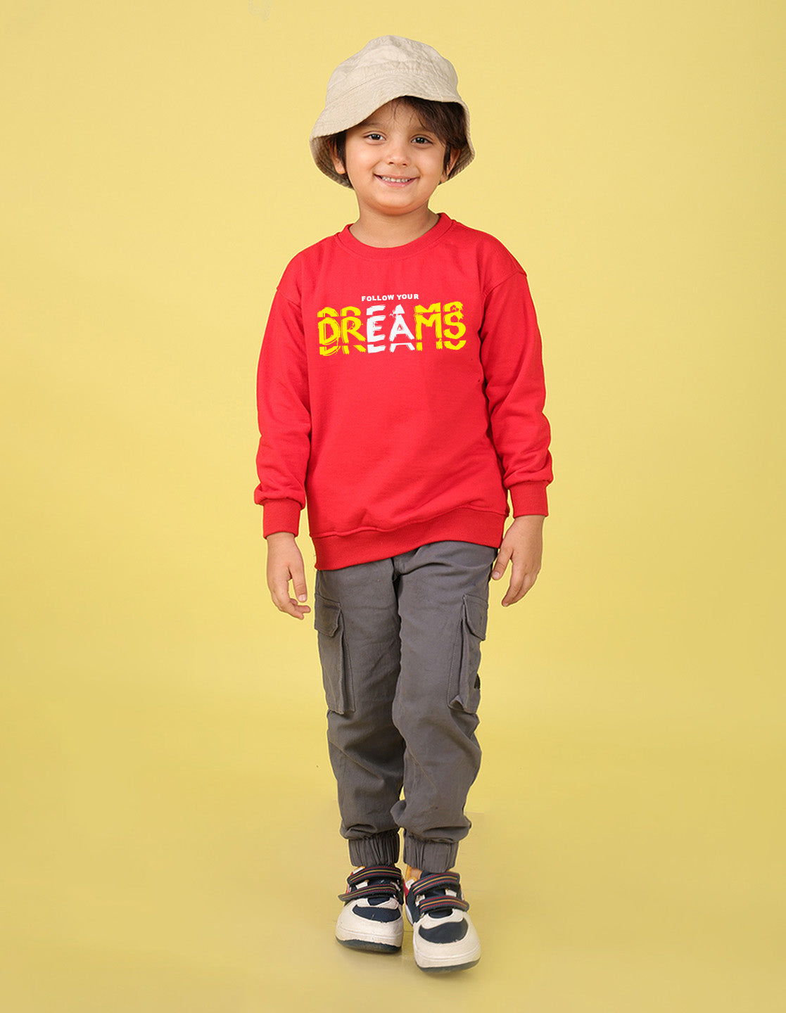 NUSYL Boy's Red Dreams text Printed Oversized Round neck Sweatshirt