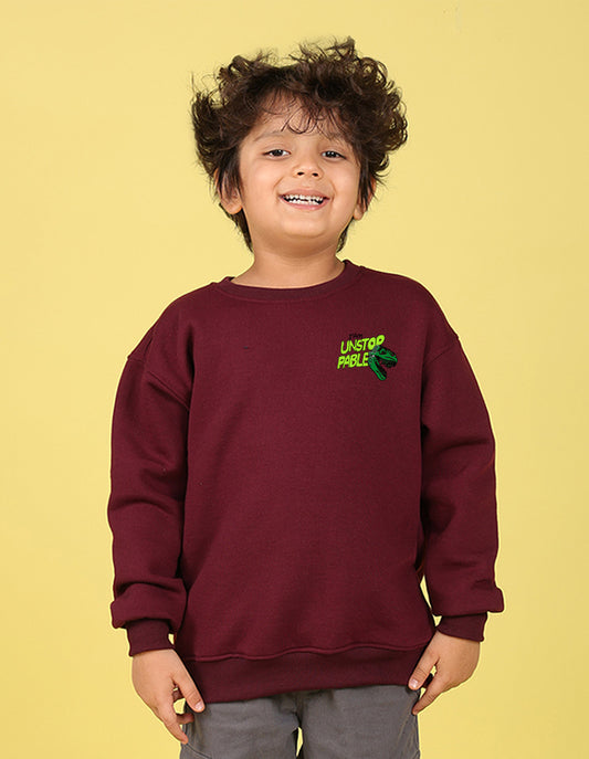 NUSYL Boy's Burgundy Unstoppable text Printed Oversized Round neck Sweatshirt