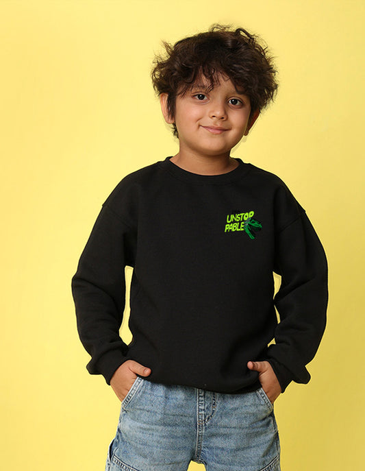 NUSYL Boy's Black Unstoppable text Printed Oversized Round neck Sweatshirt