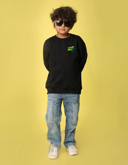 NUSYL Boy's Black Unstoppable text Printed Oversized Round neck Sweatshirt