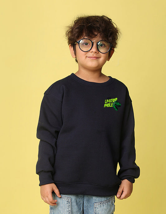 NUSYL Boy's Navy Blue Unstoppable text Printed Oversized Round neck Sweatshirt
