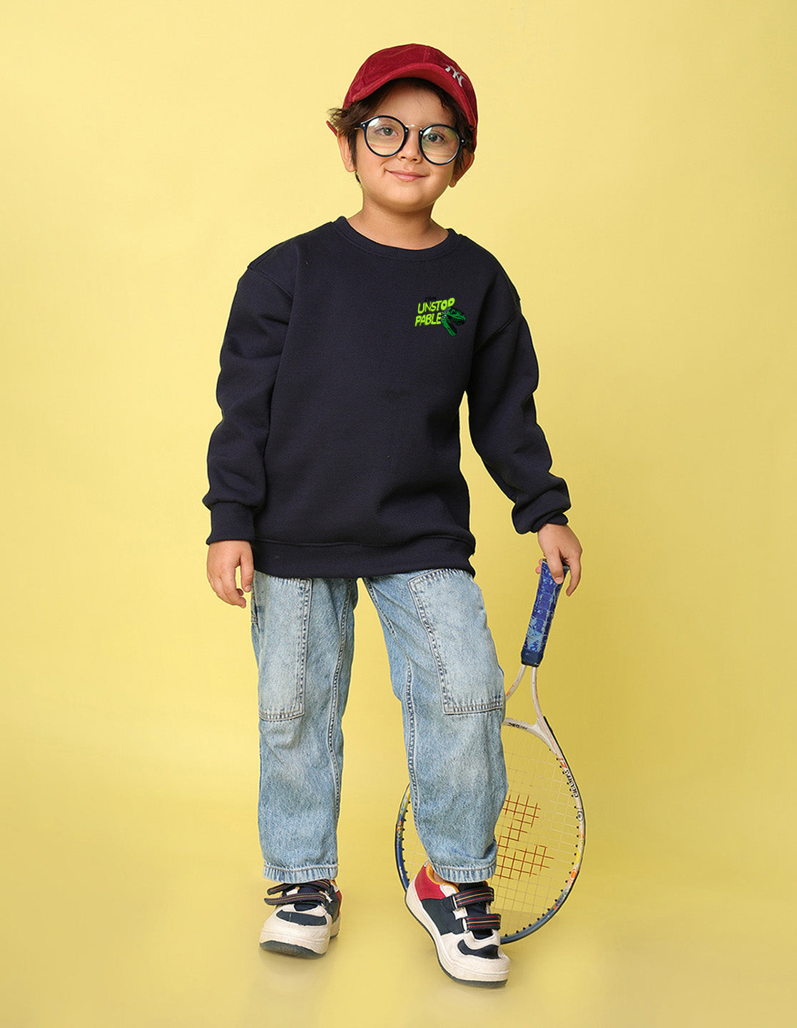 NUSYL Boy's Navy Blue Unstoppable text Printed Oversized Round neck Sweatshirt