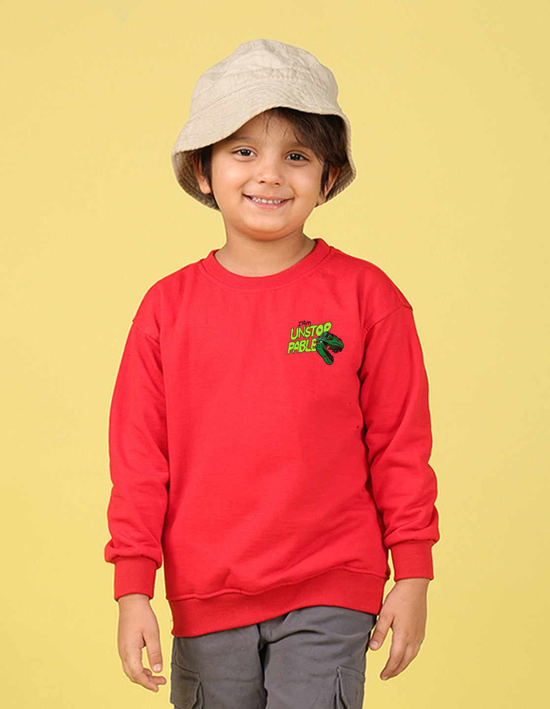 NUSYL Boy's Red Unstoppable text Printed Oversized Round neck Sweatshirt