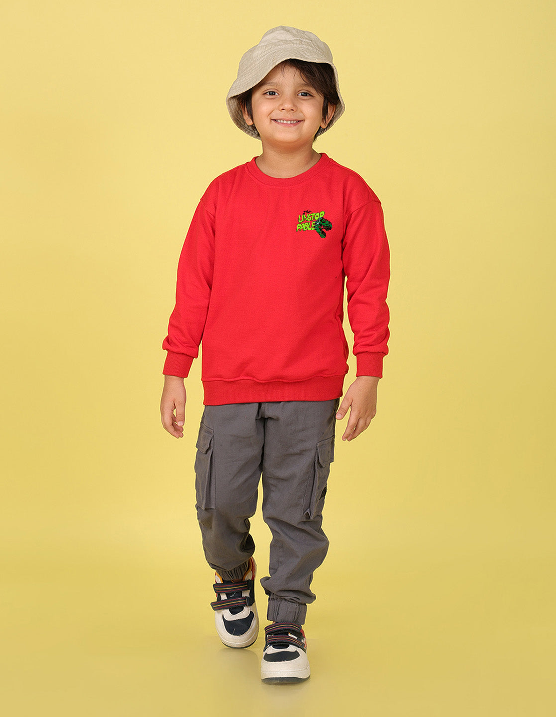 NUSYL Boy's Red Unstoppable text Printed Oversized Round neck Sweatshirt