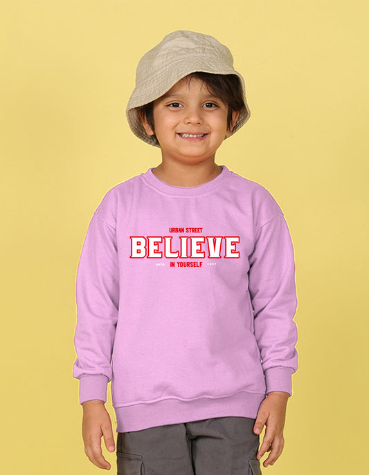 NUSYL Boy's Lilac Believe text Printed Oversized Round neck Sweatshirt