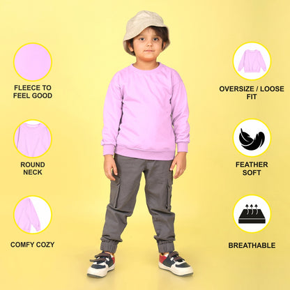 NUSYL Boy's Lilac Believe text Printed Oversized Round neck Sweatshirt