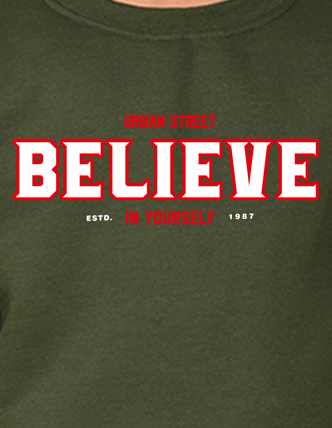 NUSYL Boy's Olive Believe text Printed Oversized Round neck Sweatshirt