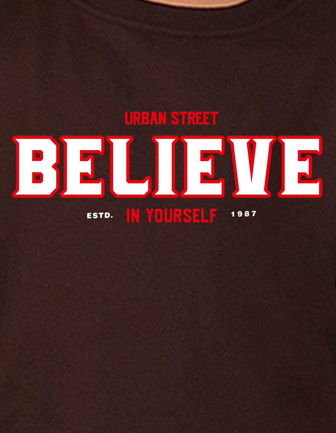 NUSYL Boy's Brown Believe text Printed Oversized Round neck Sweatshirt