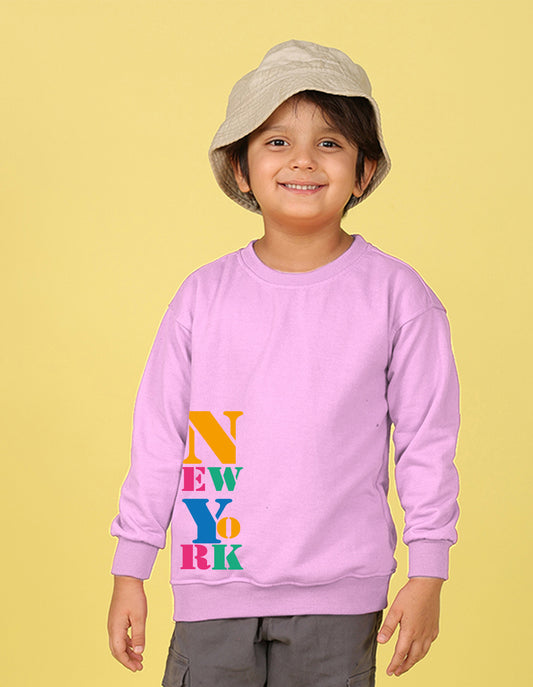 NUSYL Boy's Lilac New York text Printed Oversized Round neck Sweatshirt