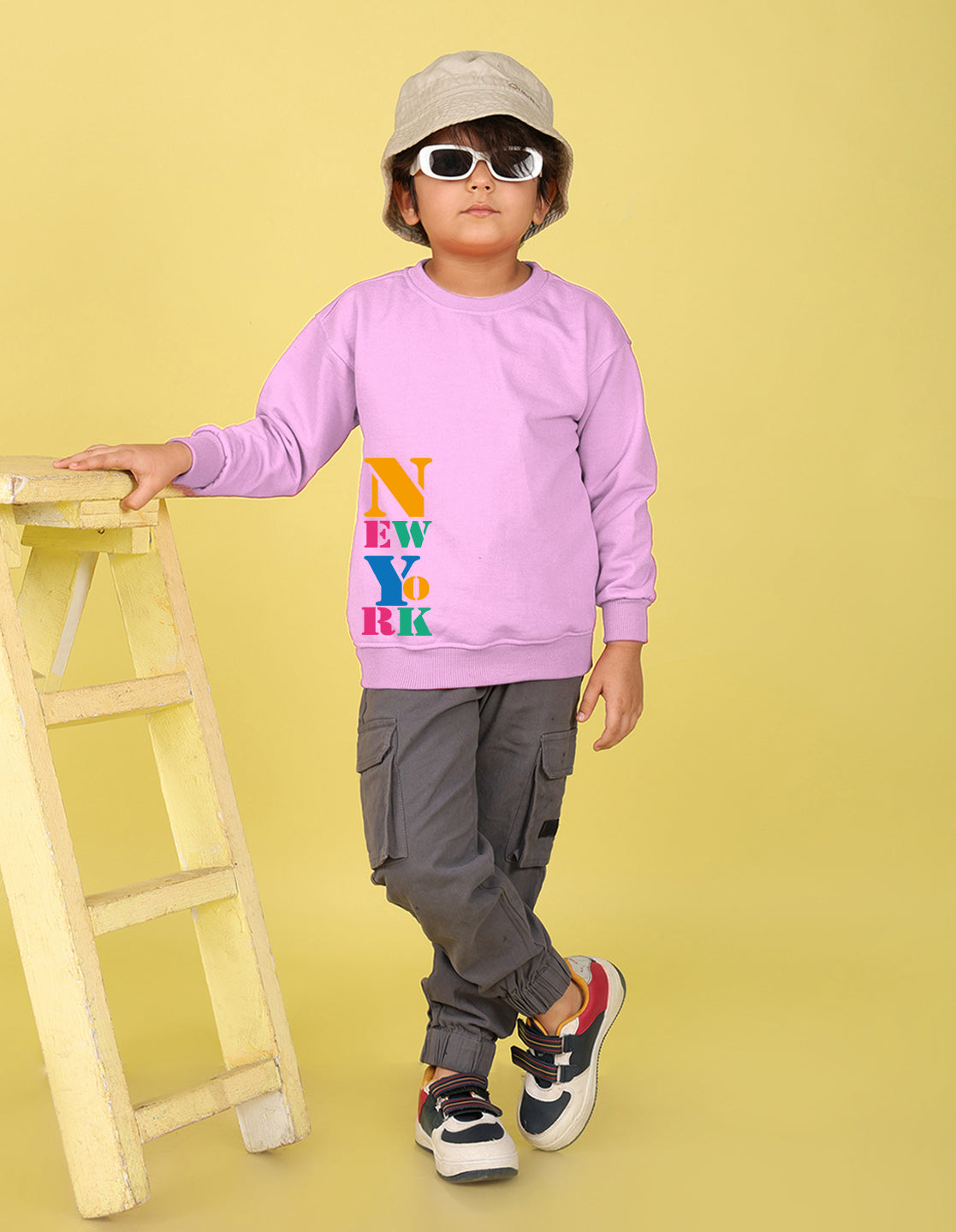 NUSYL Boy's Lilac New York text Printed Oversized Round neck Sweatshirt