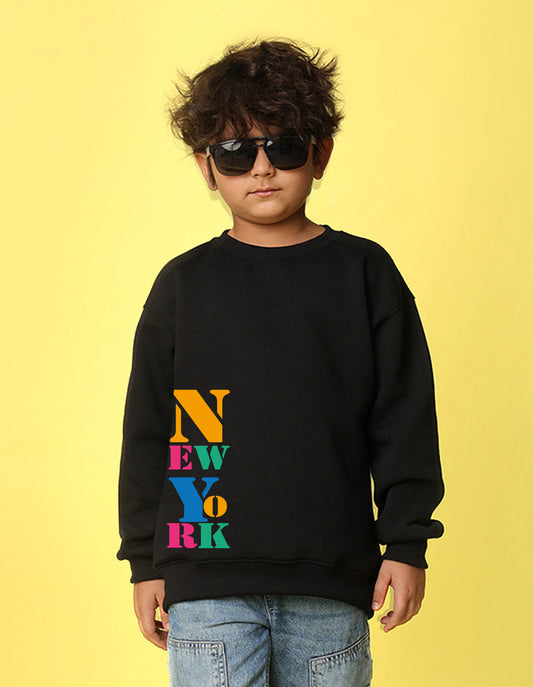 NUSYL Boy's Black New York text Printed Oversized Round neck Sweatshirt