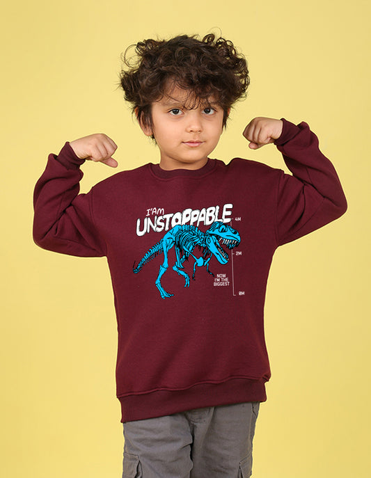 NUSYL Boy's Burgundy I am unstoppable Printed Oversized Round neck Sweatshirt
