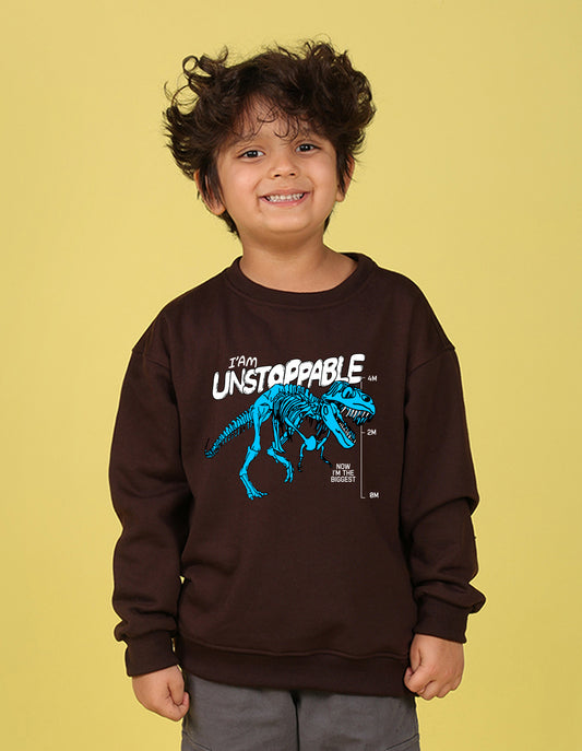 NUSYL Boy's Brown I am unstoppable Printed Oversized Round neck Sweatshirt
