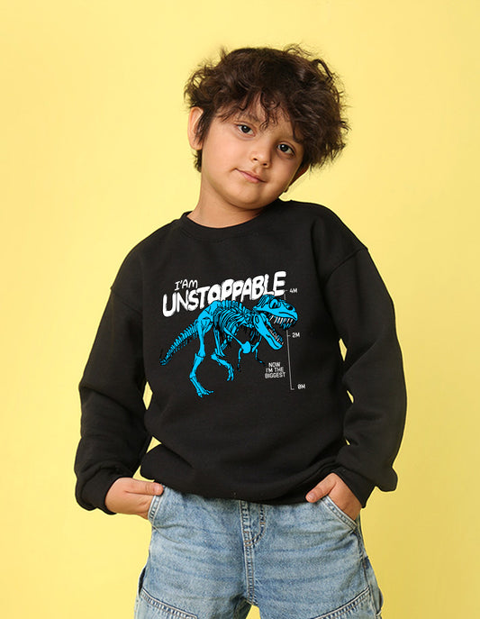 NUSYL Boy's Black I am unstoppable Printed Oversized Round neck Sweatshirt