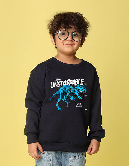 NUSYL Boy's Navy Blue I am unstoppable Printed Oversized Round neck Sweatshirt