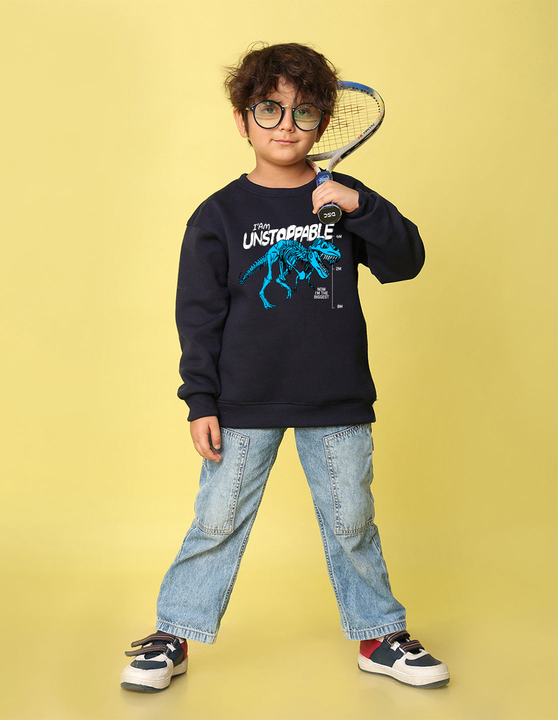 NUSYL Boy's Navy Blue I am unstoppable Printed Oversized Round neck Sweatshirt