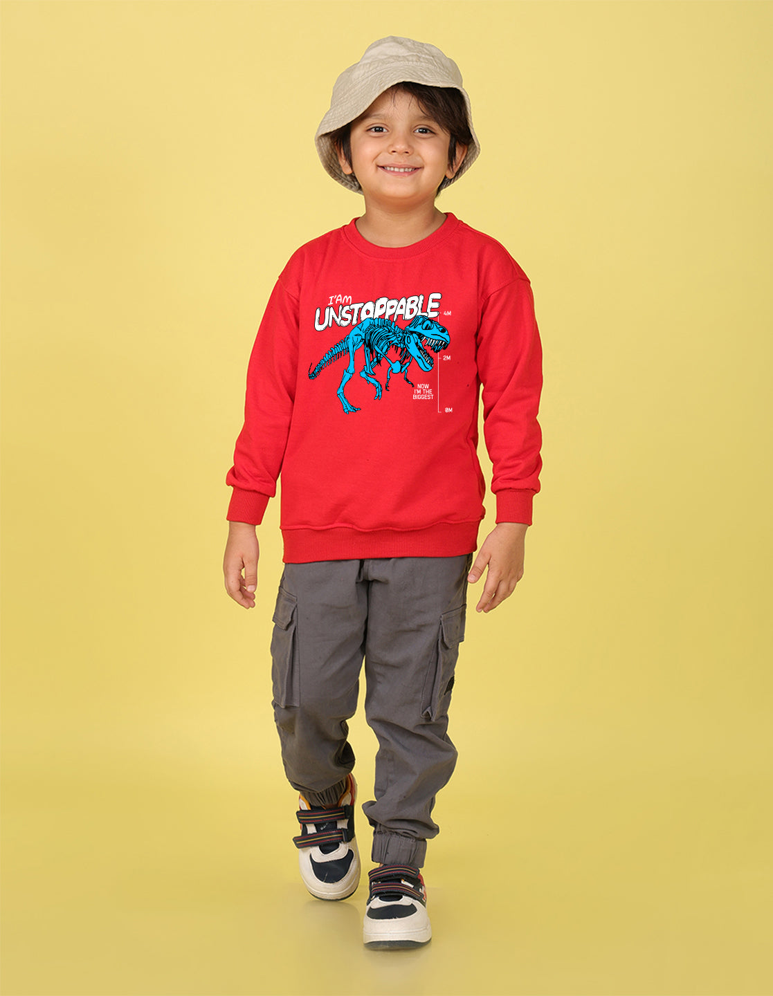 NUSYL Boy's Red I am unstoppable Printed Oversized Round neck Sweatshirt