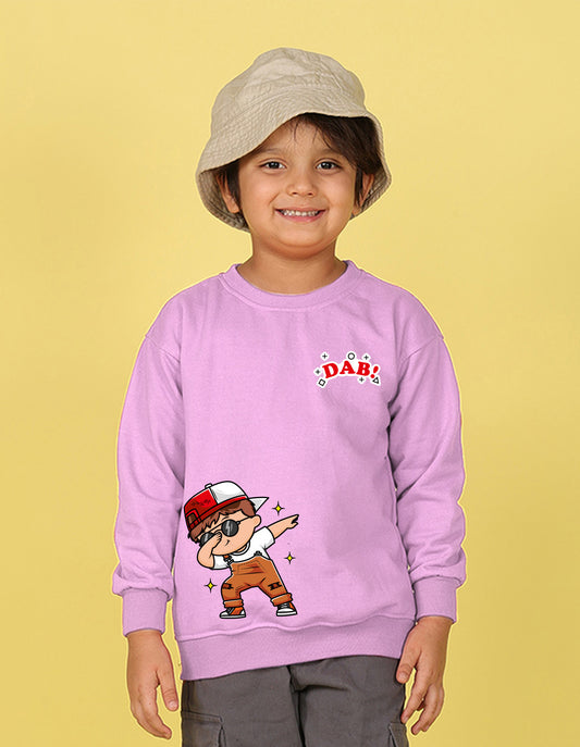 NUSYL Boy's Lilac Dab! text Printed Oversized Round neck Sweatshirt