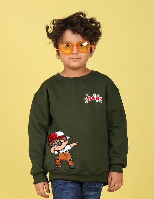 NUSYL Boy's Olive Dab! text Printed Oversized Round neck Sweatshirt