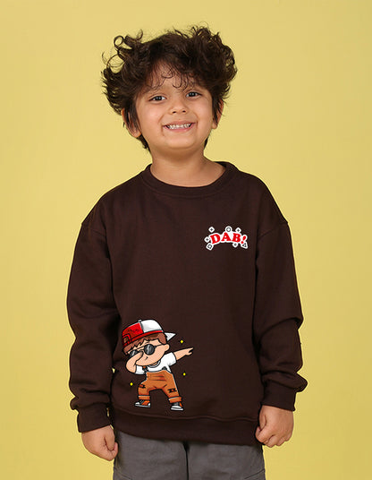 NUSYL Boy's Brown Dab! text Printed Oversized Round neck Sweatshirt