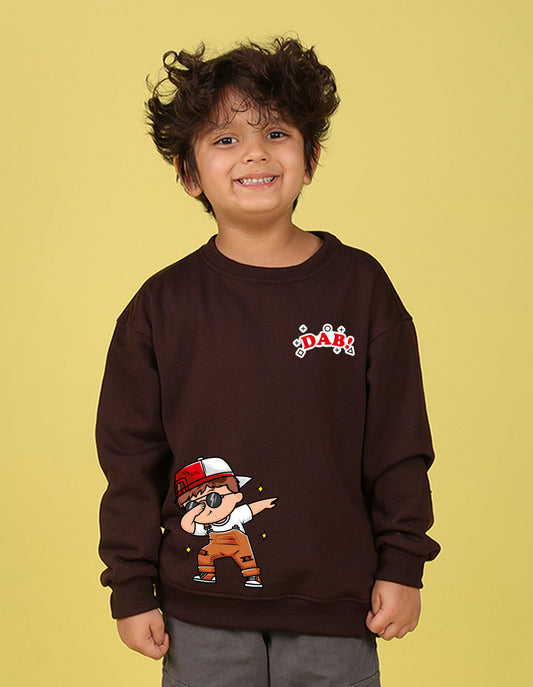 NUSYL Boy's Brown Dab! text Printed Oversized Round neck Sweatshirt