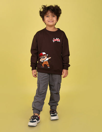 NUSYL Boy's Brown Dab! text Printed Oversized Round neck Sweatshirt