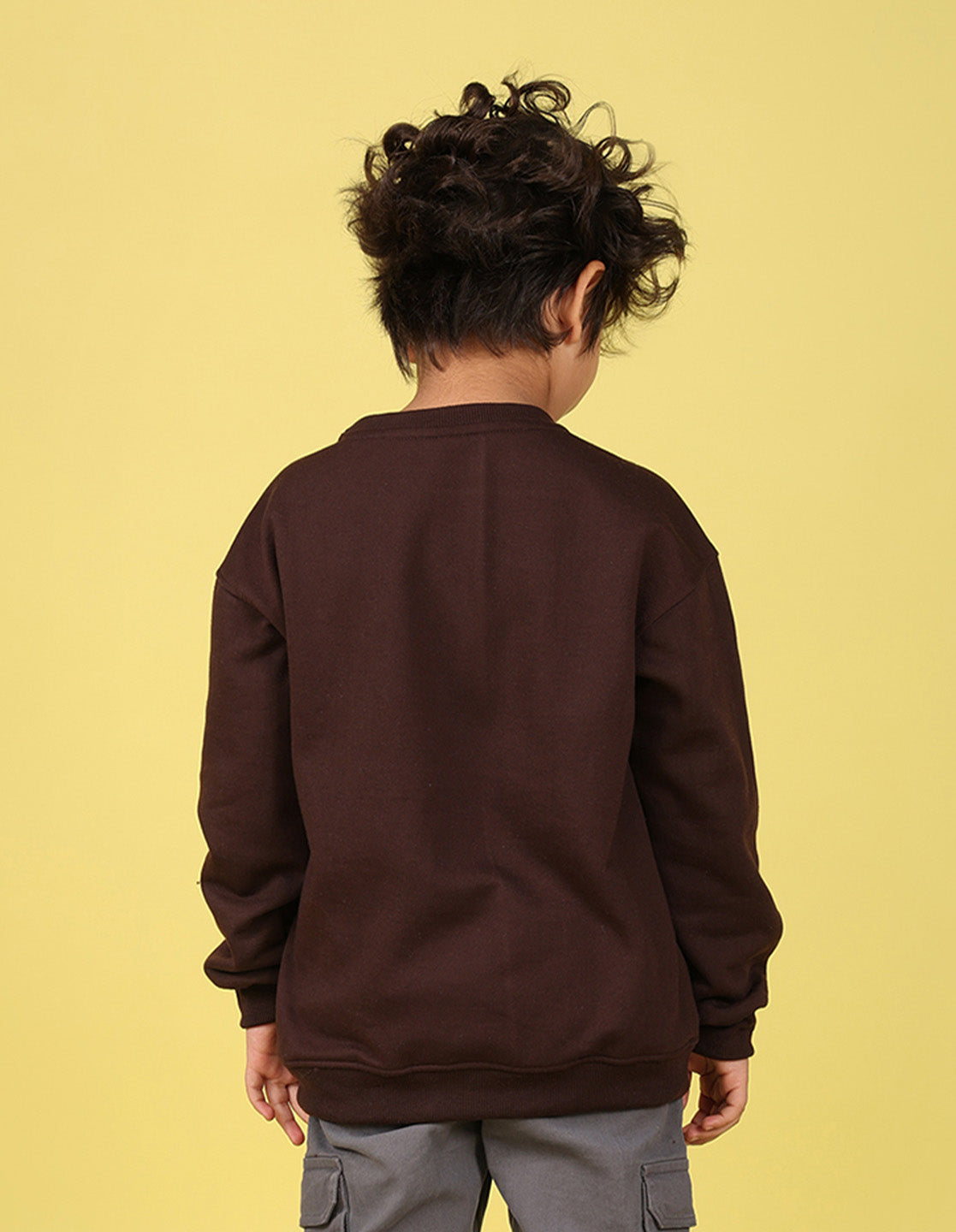 NUSYL Boy's Brown Dab! text Printed Oversized Round neck Sweatshirt