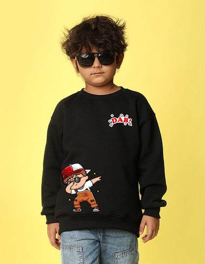 NUSYL Boy's Black Dab! text Printed Oversized Round neck Sweatshirt