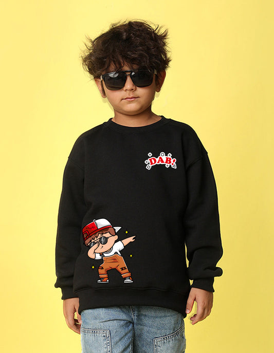 NUSYL Boy's Black Dab! text Printed Oversized Round neck Sweatshirt