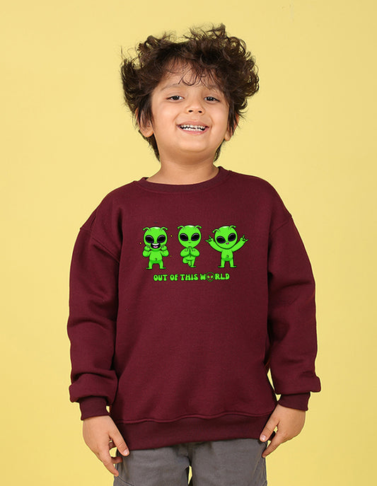 NUSYL Boy's Burgundy Out of this world text Printed Oversized Round neck Sweatshirt