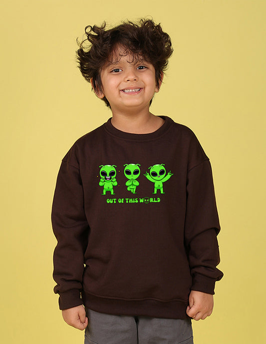 NUSYL Boy's Brown Out of this world text Printed Oversized Round neck Sweatshirt