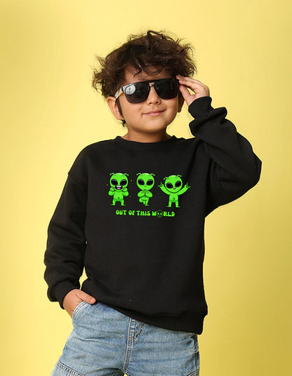 NUSYL Boy's Black Out of this world text Printed Oversized Round neck Sweatshirt