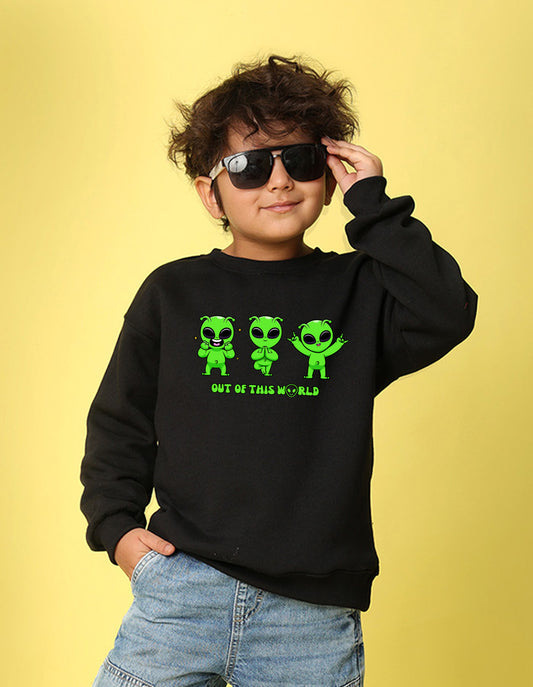 NUSYL Boy's Black Out of this world text Printed Oversized Round neck Sweatshirt