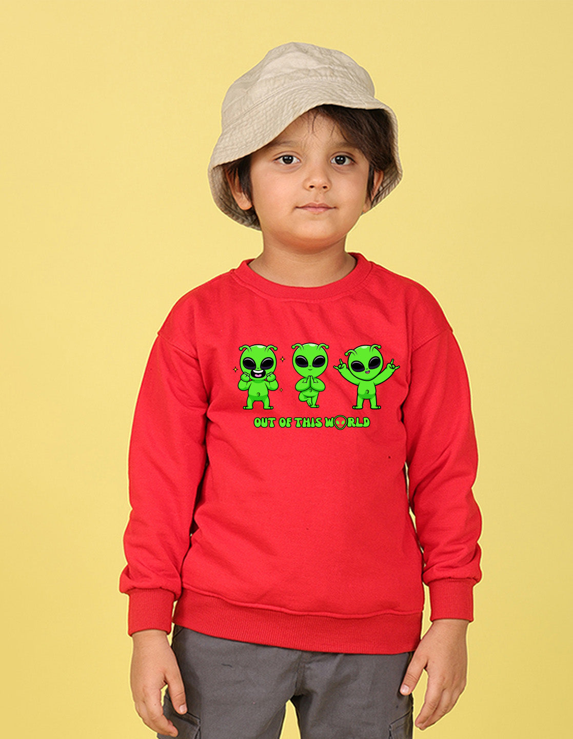 NUSYL Boy's Red Out of this world text Printed Oversized Round neck Sweatshirt