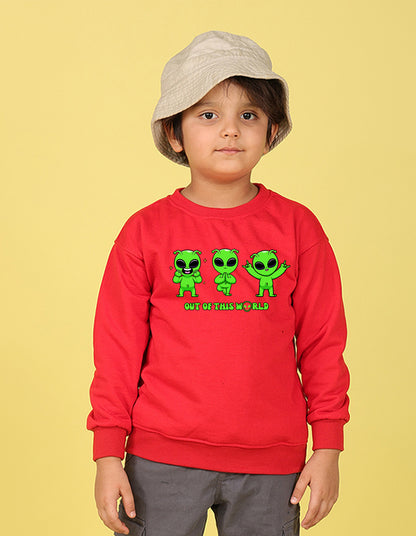 NUSYL Boy's Red Out of this world text Printed Oversized Round neck Sweatshirt