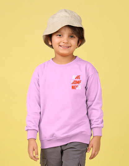 NUSYL Boy's Lilac Awesomeness text Printed Oversized Round neck Sweatshirt