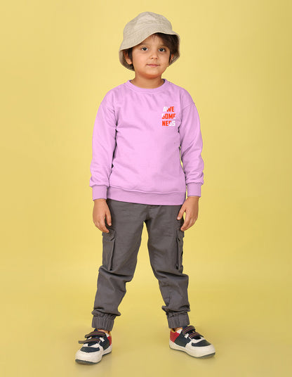 NUSYL Boy's Lilac Awesomeness text Printed Oversized Round neck Sweatshirt