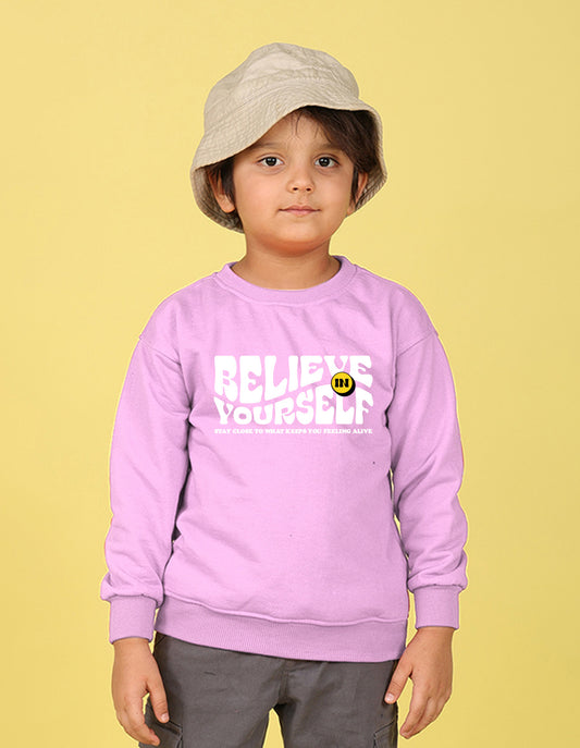 NUSYL Boy's Lilac Believe yourself text Printed Oversized Round neck Sweatshirt