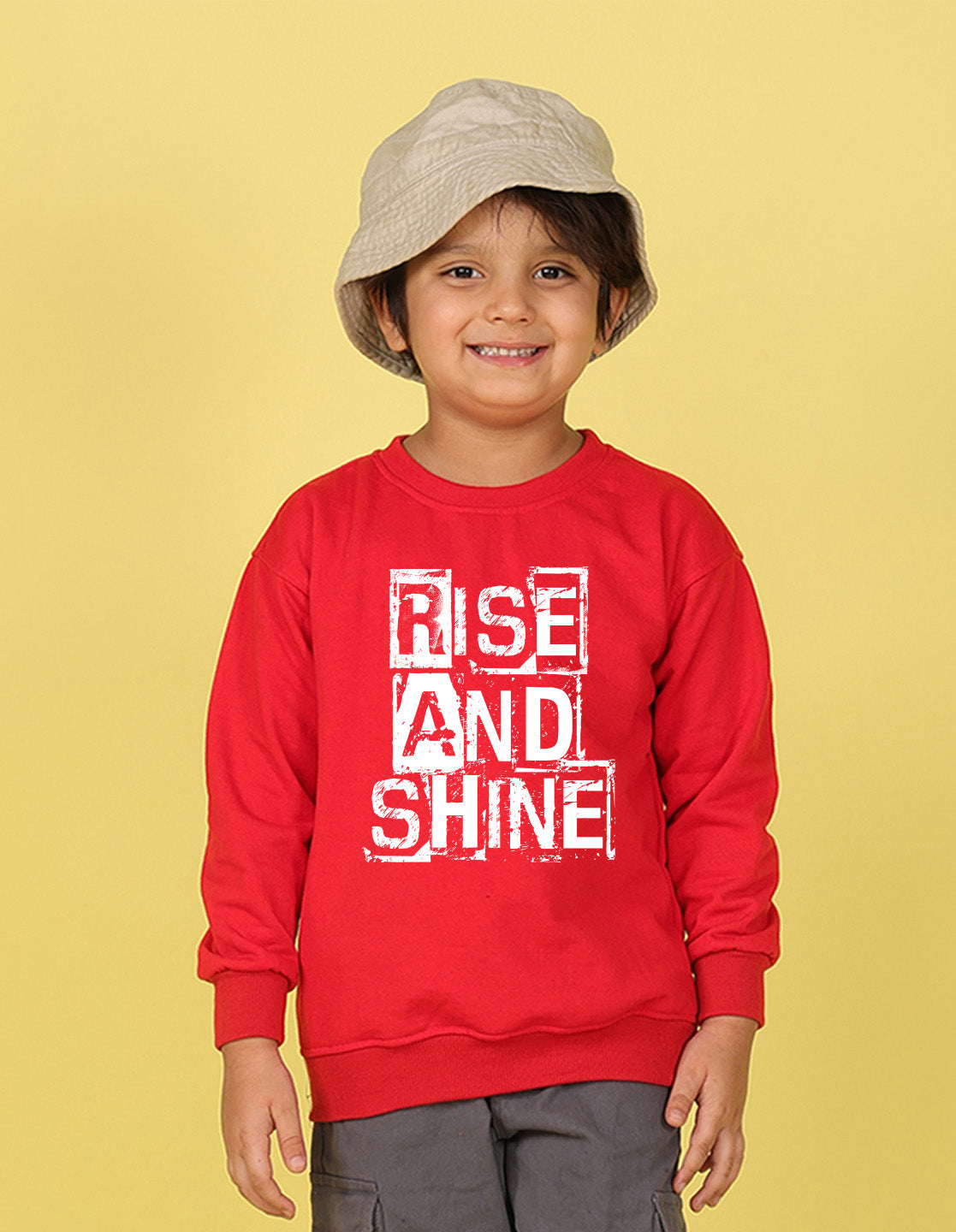 NUSYL Boy's Red Rise and shine text Printed Oversized Round neck Sweatshirt