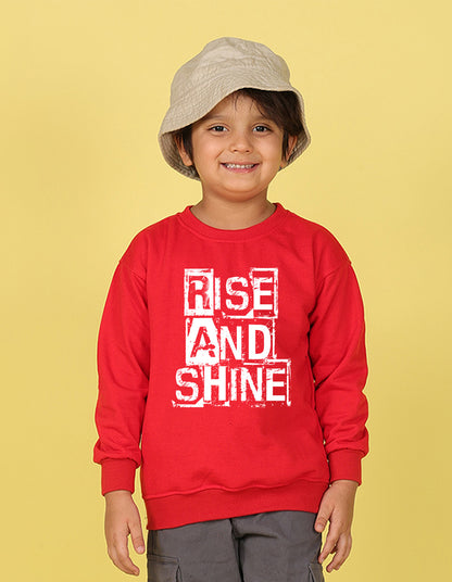 NUSYL Boy's Red Rise and shine text Printed Oversized Round neck Sweatshirt